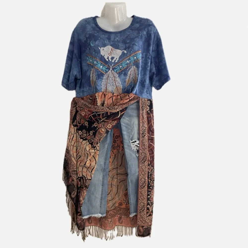 Upcycled boho maxi t-shirt dress. - Picture 7 of 11